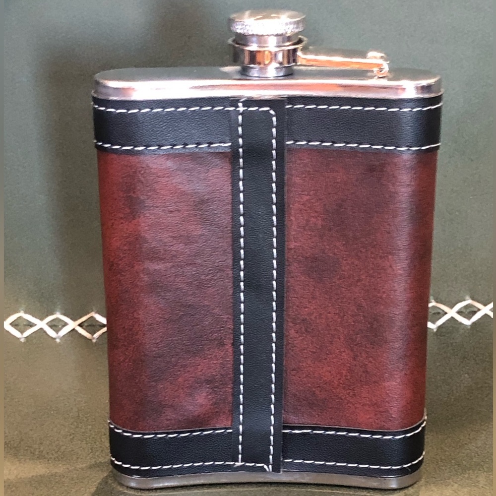 Leather-Wrapped Hip Flask in Brown and Black - Picture 2 of 3